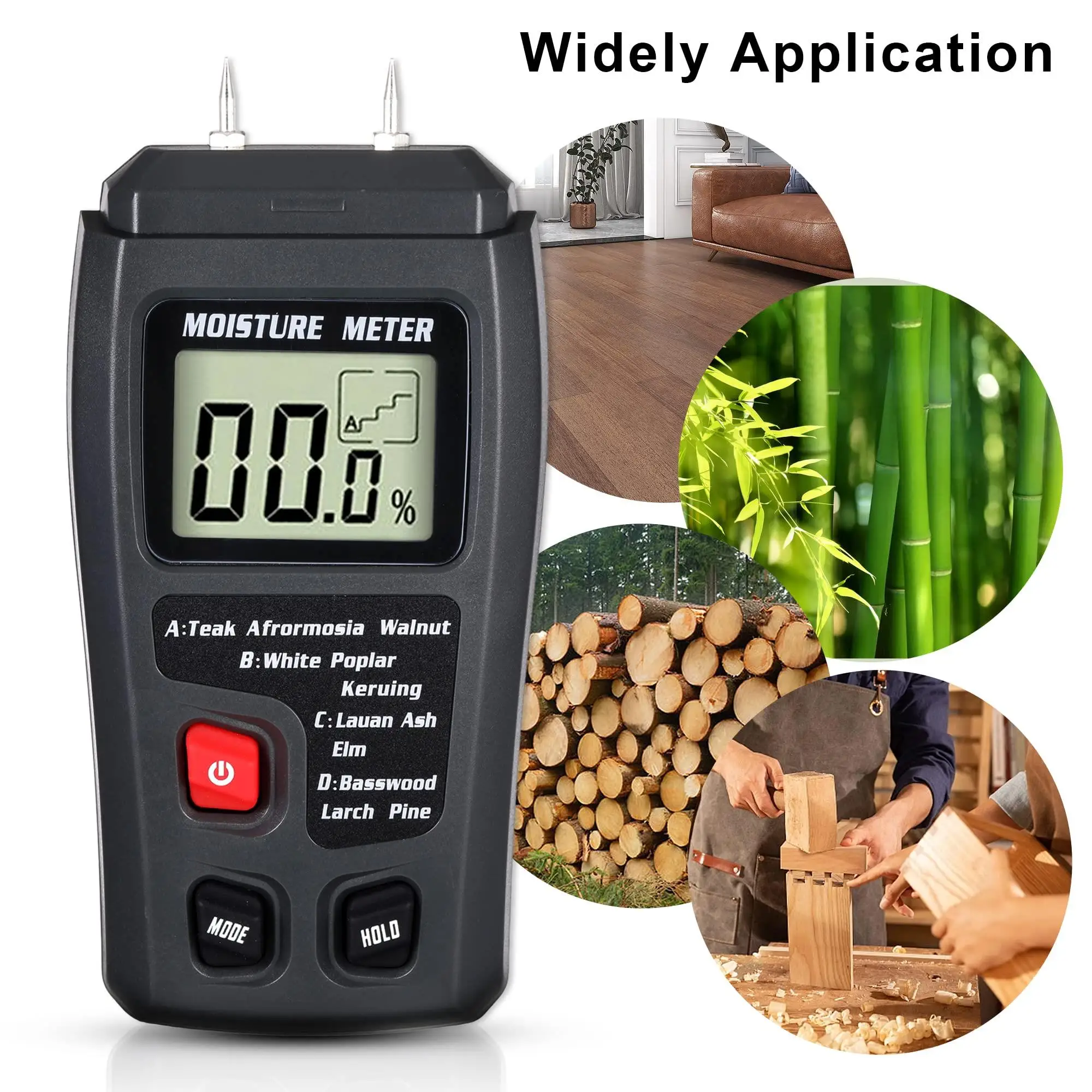 Measuring Tool Timber Damp Detector with Large LCD Display Digital Wood Moisture Meter 0-99.9% Two Pins Wood Humidity Tester