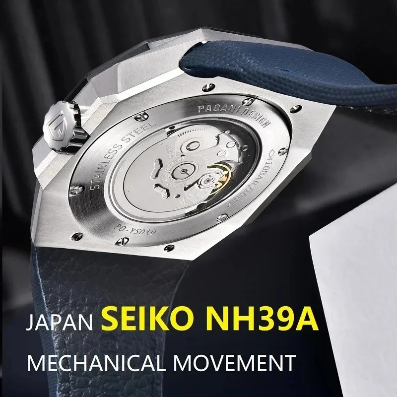 PAGANI DESIGN-YS010 Waterproof Silicone Strap Sport Luminous  Automatic Watch Octagon Case Hollow Mechanical Wristwatch