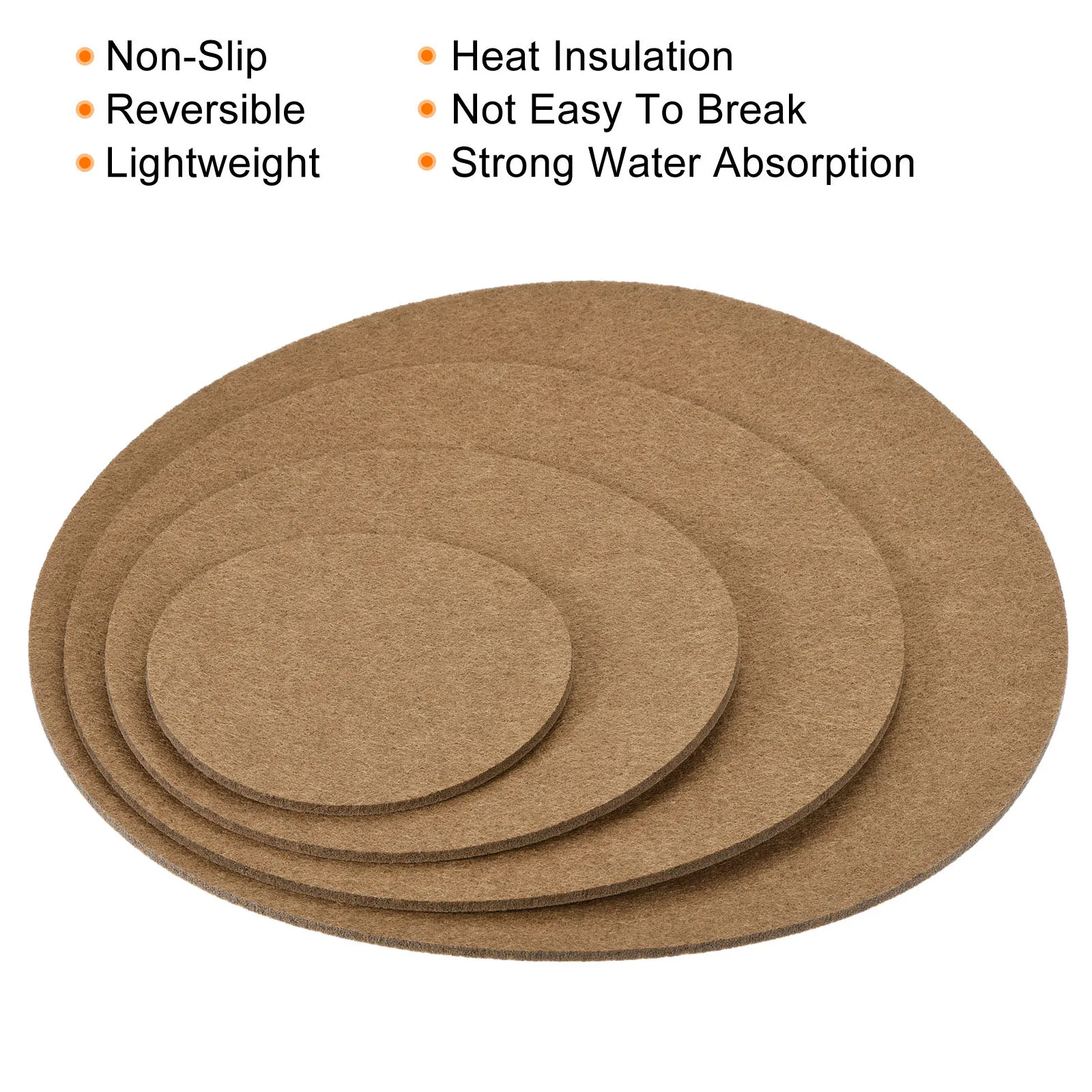 Plant Coasters 4 6 8 10 Inch Reversible Absorbent Waterproof Round Felt Pad Mat Black/Brown/Gray/Yellow