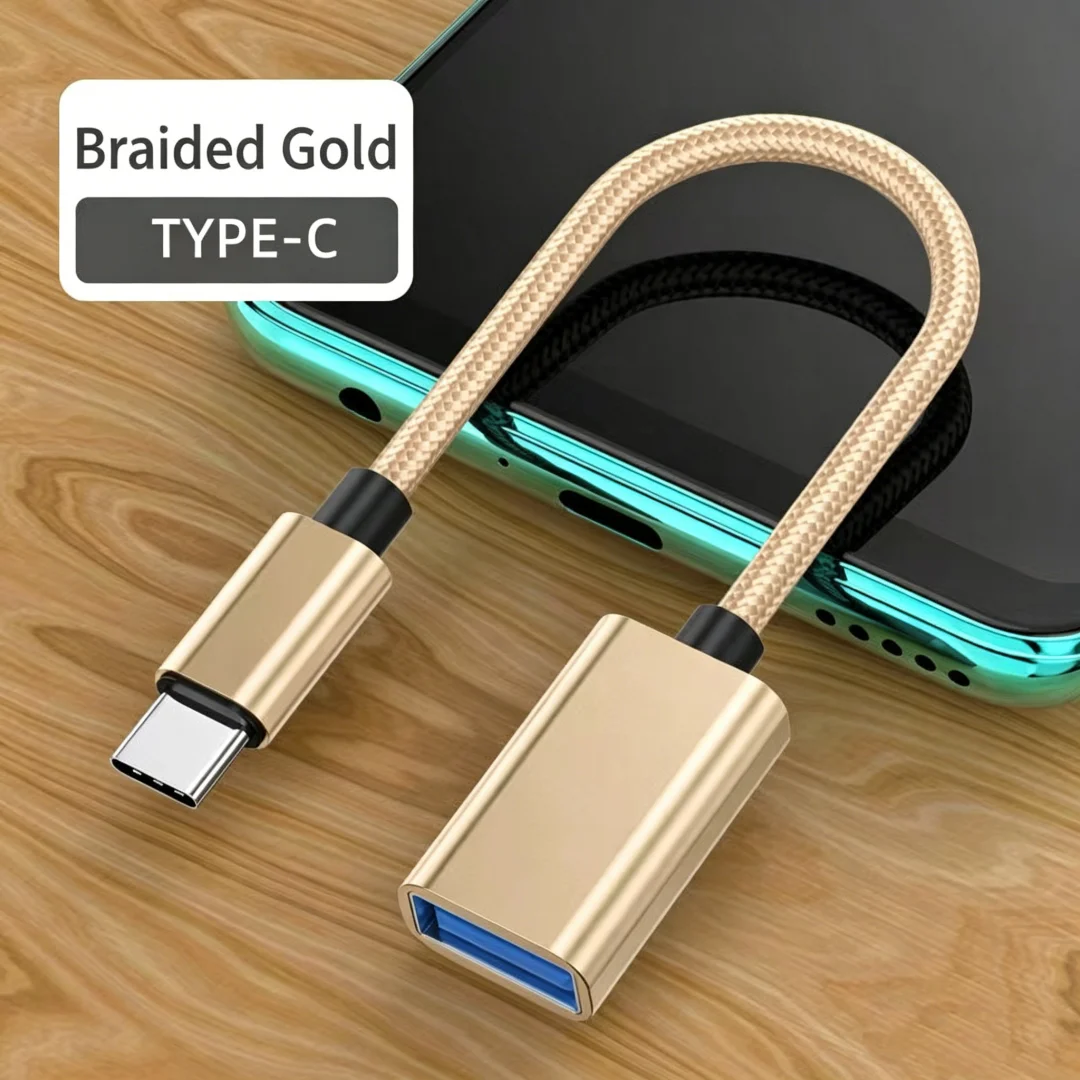 Type C to USB 2.0 OTG Braided Adapter Cord Wear Resistant Wired Converter Support U Disk Mouse Game Controller For Mobile Phone