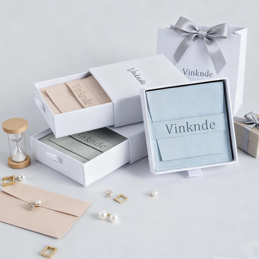 

10x10x2cm White Drawer Necklace Earring Bracelet Ring Jewelry Gift Box Packaging and Microfiber Pouch Bag with Your Own Logo