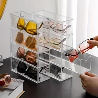 Caja expositora de gafas de sol acrílicas de 4 capas con cajones, caja de almacenamiento de gafas transparente dura, adecuada para mujeres