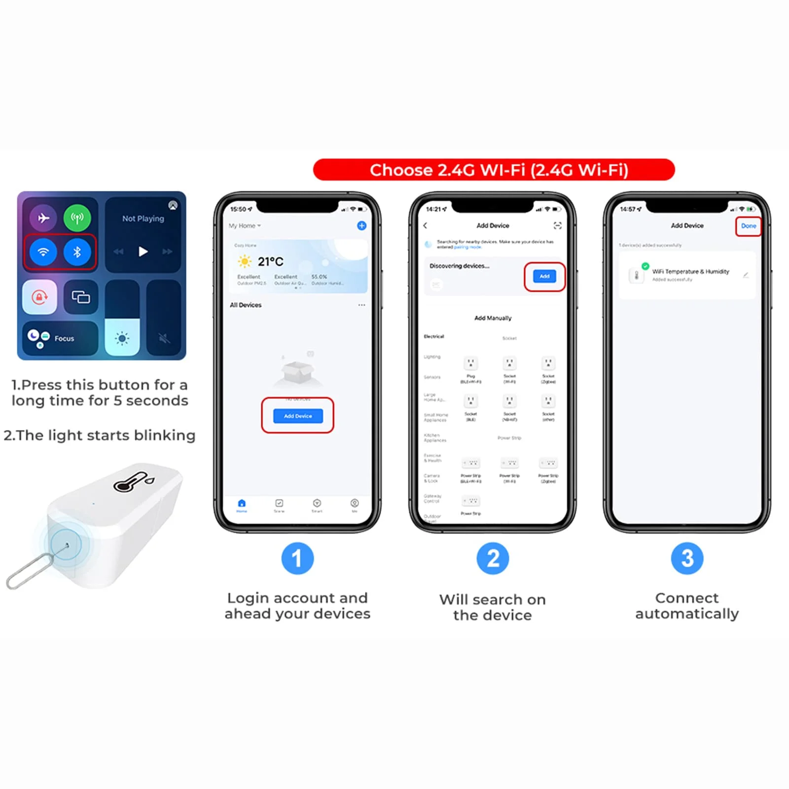 Practical Thermohygrometer Temperature Sensor Indoor Small With Instructions +1C +5% RH Measure Accuracy APP Notification Push