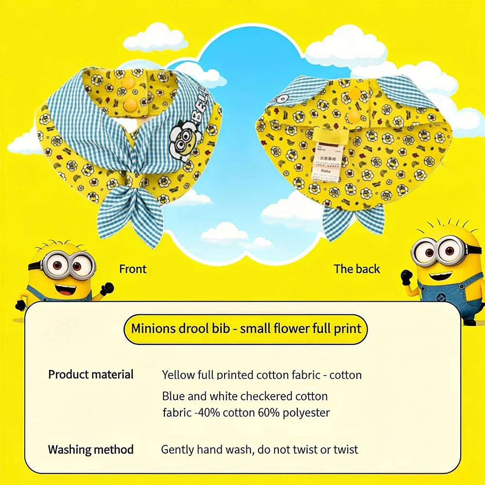 Conjunto para mascotas con temática de Minions, cuello ajustable, bonito babero y bandana para perros pequeños y gatos, diseño de personajes divertidos para uso diario
