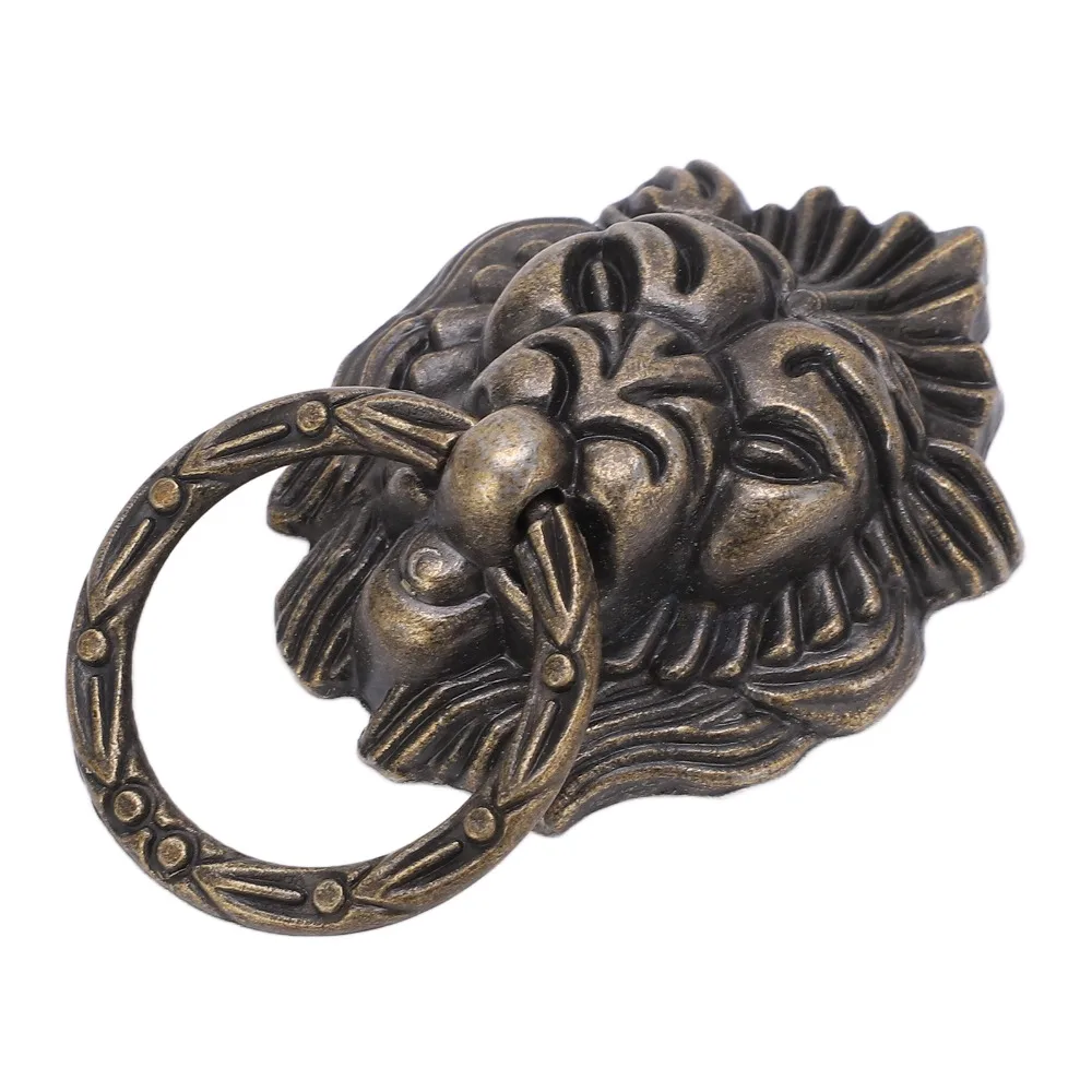 4pcs Unique Vintage Style Drawer Pulls Handles Antique Bronze Animal Head Shape Cabinet Ring Pulls Furniture Handles Wardrobe