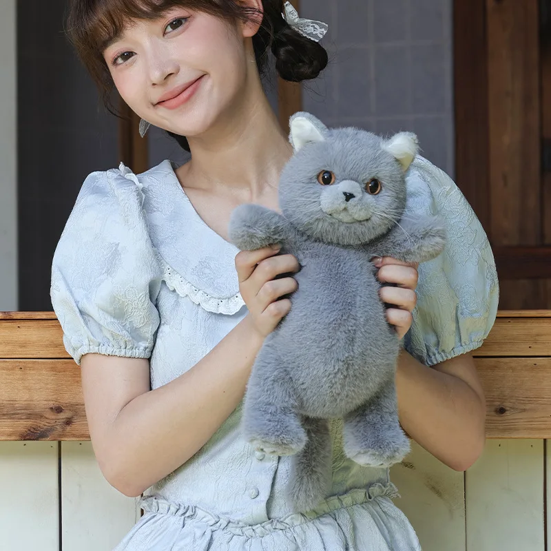 Pure handgemaakte simulatie pluche kattenrugzak grijs trendy modieuze Britse korthaar rugzak kat geschikt voor verjaardagscadeaus