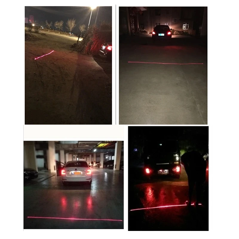 LED Car Motorcycle Laser Red Line Anti Collision Rear-end Car Laser Tail Fog Light Braking Parking Warning Lamp