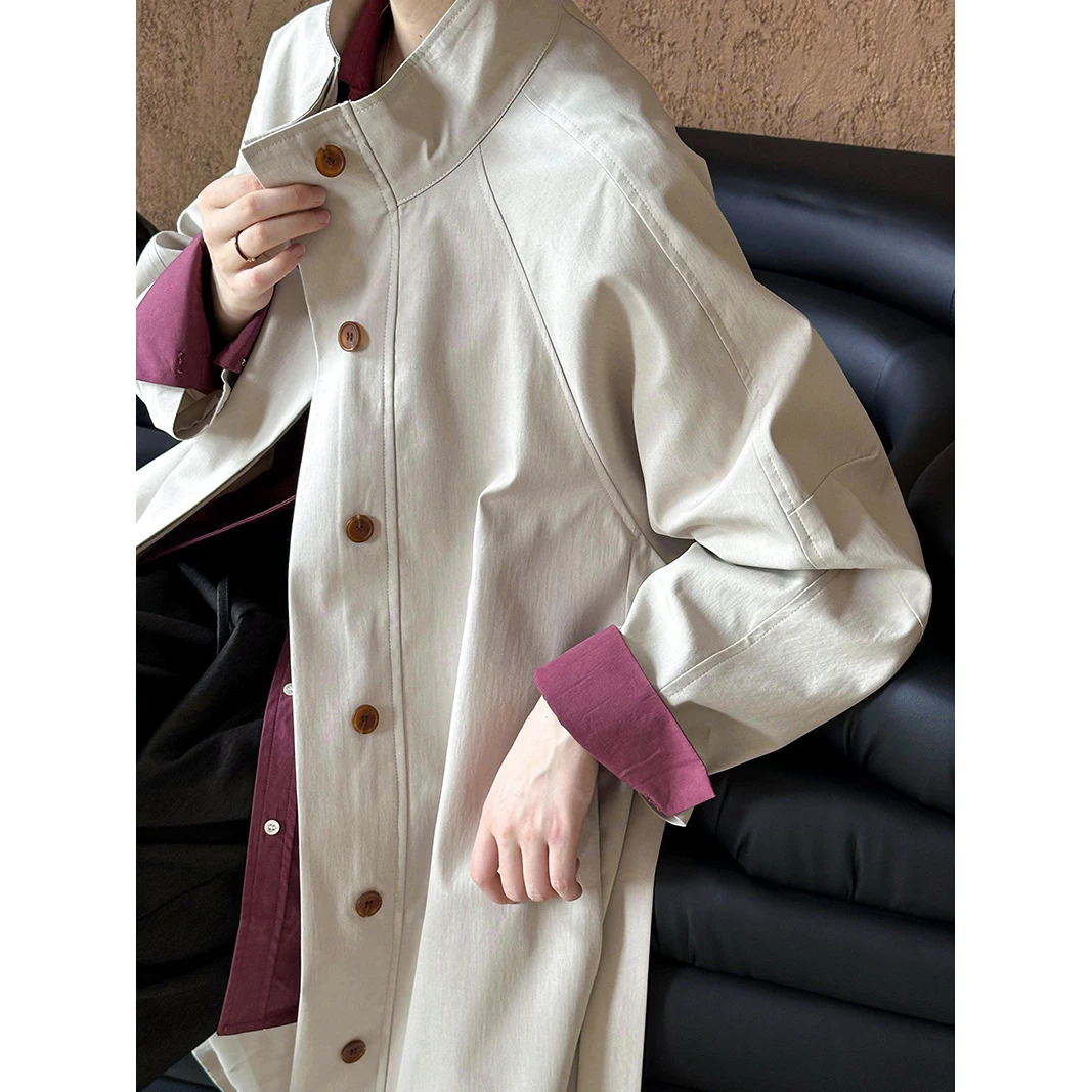 2024 Women Autumn Fashion Long Trench Coat Stand Collar 70% Cotton Women Coat Casaco Feminino New Trench Femme