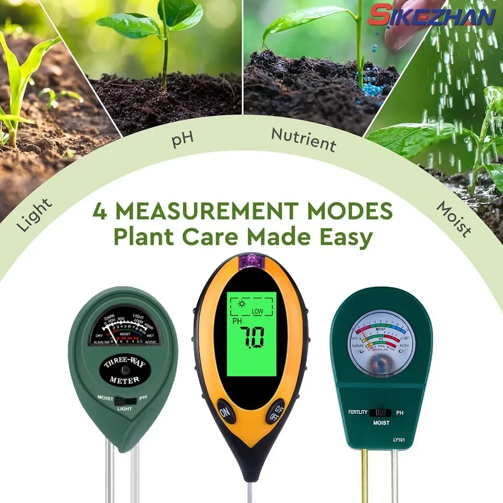 3/4/ in 1 Soil PH Meter Soil Tester Flower Meter Moisture Meter Temperature Sunlight Intensity Analysis Acidity Garden Tool