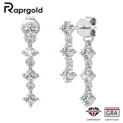 RAPRGOLD 여성용 D 컬러 라운드 컷 모이사나이트 귀걸이, 925 스털링 실버 태슬 체인 스터드 귀걸이, 신부 주얼리 선물, VVS1
