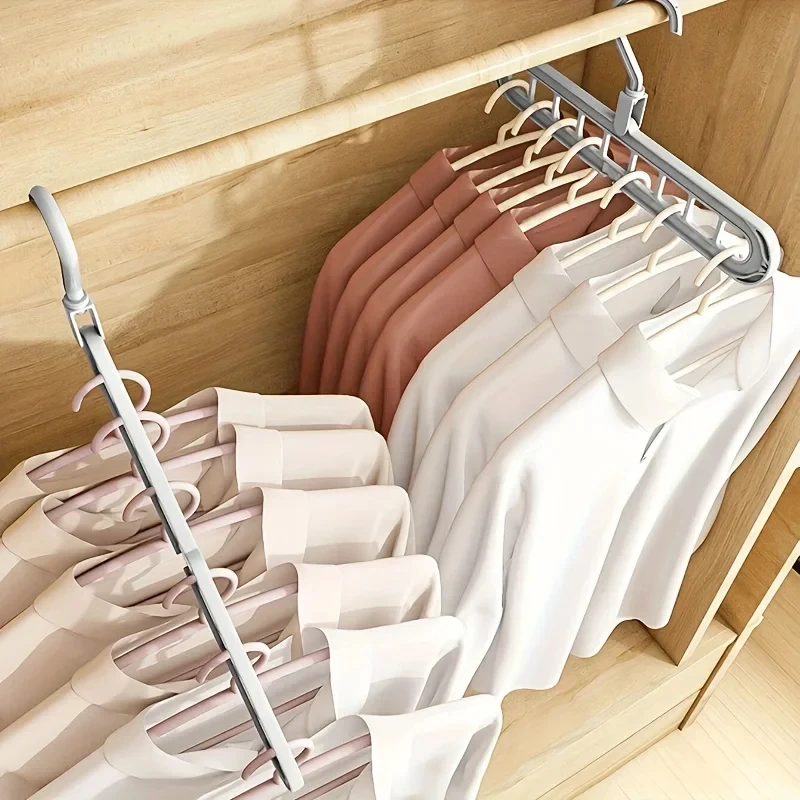 3pcs  Plastic 9-Hole Foldable Hangers  Heavy Duty Space Saving Clothes Organizer Hangers, For Room, Closet, Wardrobe, Home & Dor