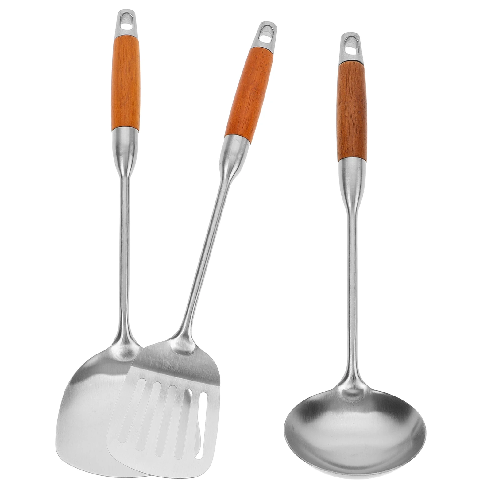 

Stainless Steel Kitchen Utensil Set Cooking Gadgets Slotted Spatula Colander Spoon Metal Tool Long Handle Non Slip Hanging Space