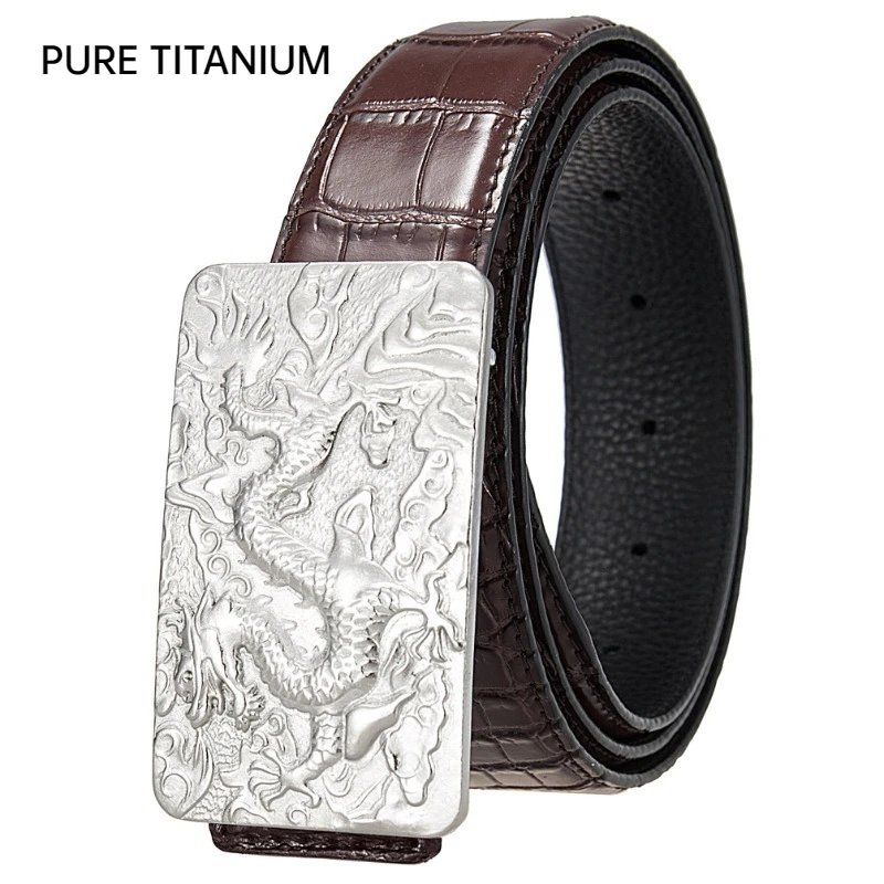

Pure Titanium 35mm Rustproof Skin-Friendly Belt Plate Buckle Crocodile-pattern Top-Grain Cowhide Leather Waist Men Belt Buckle