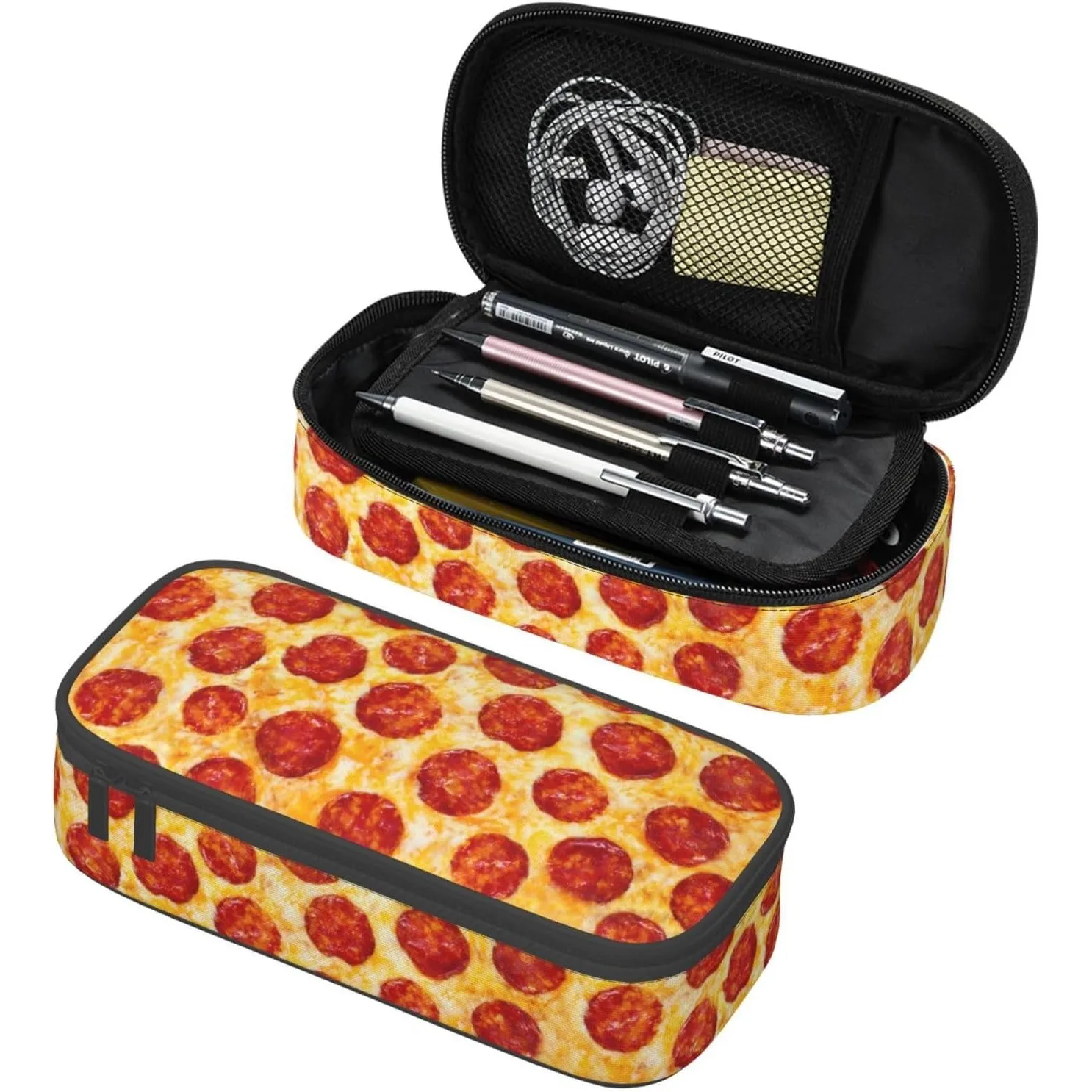 Funny Pizza Food Pencil Case Big Capacity Storage Pencil Pouch Stationery Bags With Zipper Portable Pen Holder Box Organizer