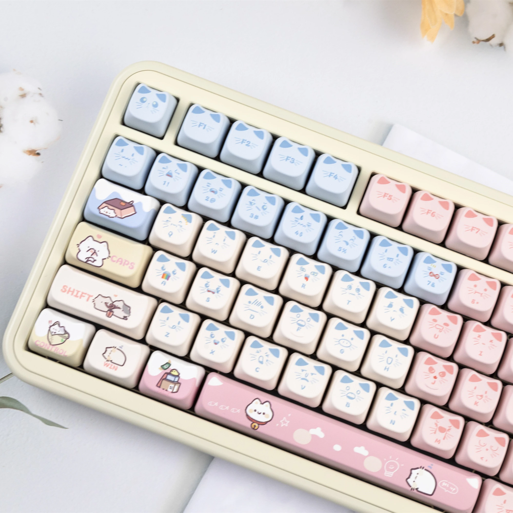 

JCM MAO Profile Ear Keycaps Dye-Sub PBT Cat Keycaps for MX Switch Gaming Mechanical Keyboard GK75 Girl's gift