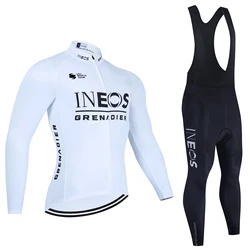 Winter 2025 Cycling Jersey White INEOS Team Bike Jacket Maillot Pants Suit MTB Ropa Ciclismo Thermal Fleece Bicycle Clothing