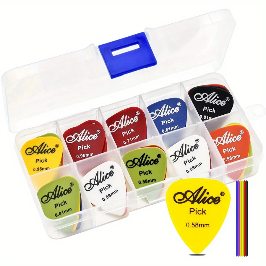50pcs Alice Guitar Picks Set Varying thickness from 0.58mm to 1.50mm durable plastic picks with a transparent storage case JXB