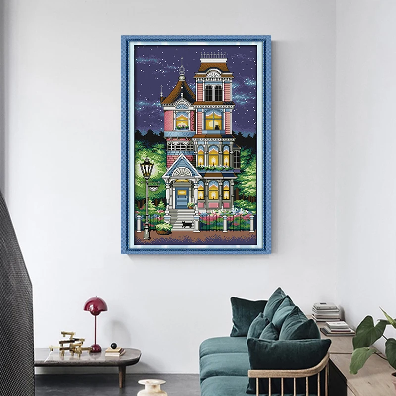 Joy Sunday Cross Stitch Kit DIY Handmade Embroidery Landscapes A Quiet Night Pattern Living Room Display Home Decoratin Gifts