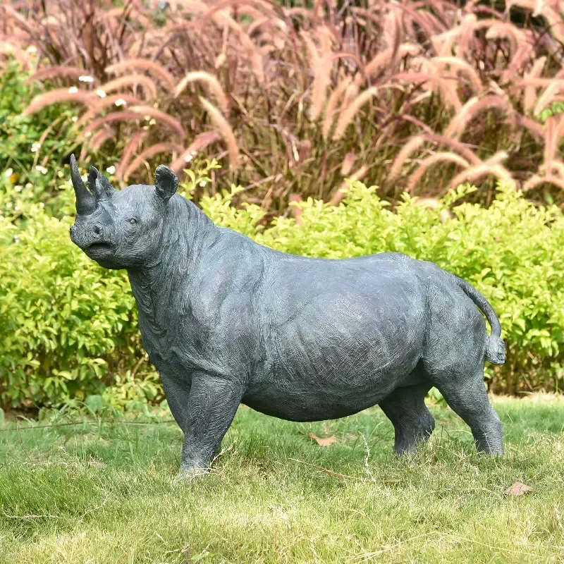 97*39*64cm Outdoor Garden Lawn Decoration Resin Rhinoceros Life Size Animals Statue Fiberglass Rhinoceros Sculpture