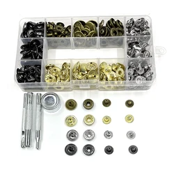 80 sets （silver/bronze/black/gold) 8/10/12.5/15 mm Snap Button+ install tools Boxed Snaps Buttons Rivets Clothing Metal button