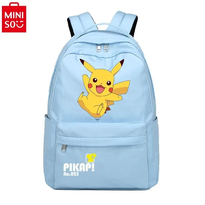 MINISO 2024 new high-quality nylon cartoon Pikachu backpack for students, lightweight and large capacity backpack