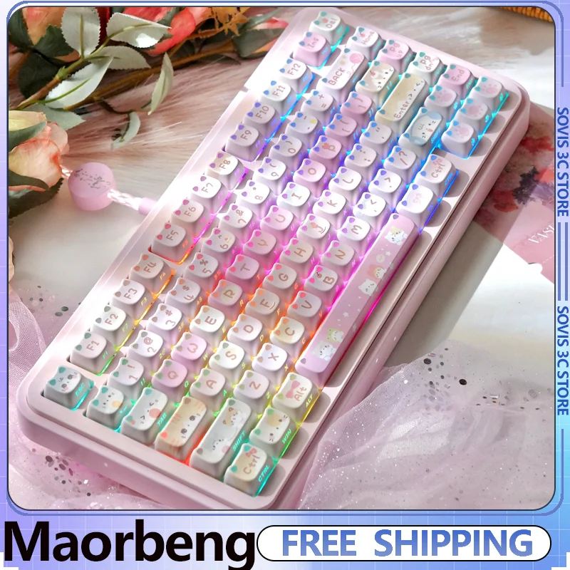 Maorbeng Keycaps Set 113 Keys Cute MAO Profile PBT Sub Translucent Keycaps for Mechanical Keyboard Office Gaming Accessories