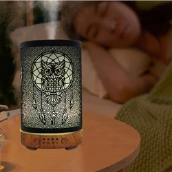 High Quality 100ml Aromatherapy Essential Oil Diffuser Metal owl Remote Control Ultrasonic Air Humidifier with 7 Colors Light