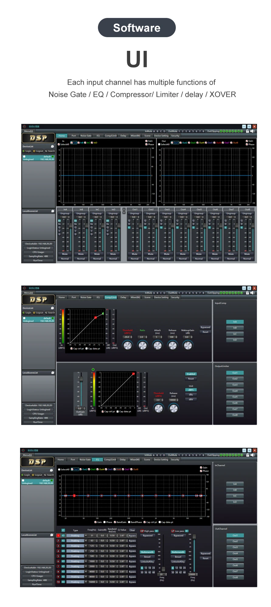 Prosesor Audio DSP 96K Profesional Manajemen Speaker 4x8 4 Input 8 Keluar Prosesor Audio Digital
