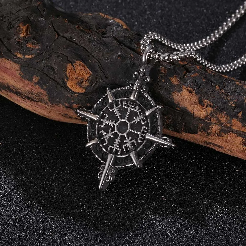 NORRON Viking Rune Odin Amulet Men Alloy Pendant Necklace Viking Power Symbolize Personality Men Pendants Neck Chain Jewelry