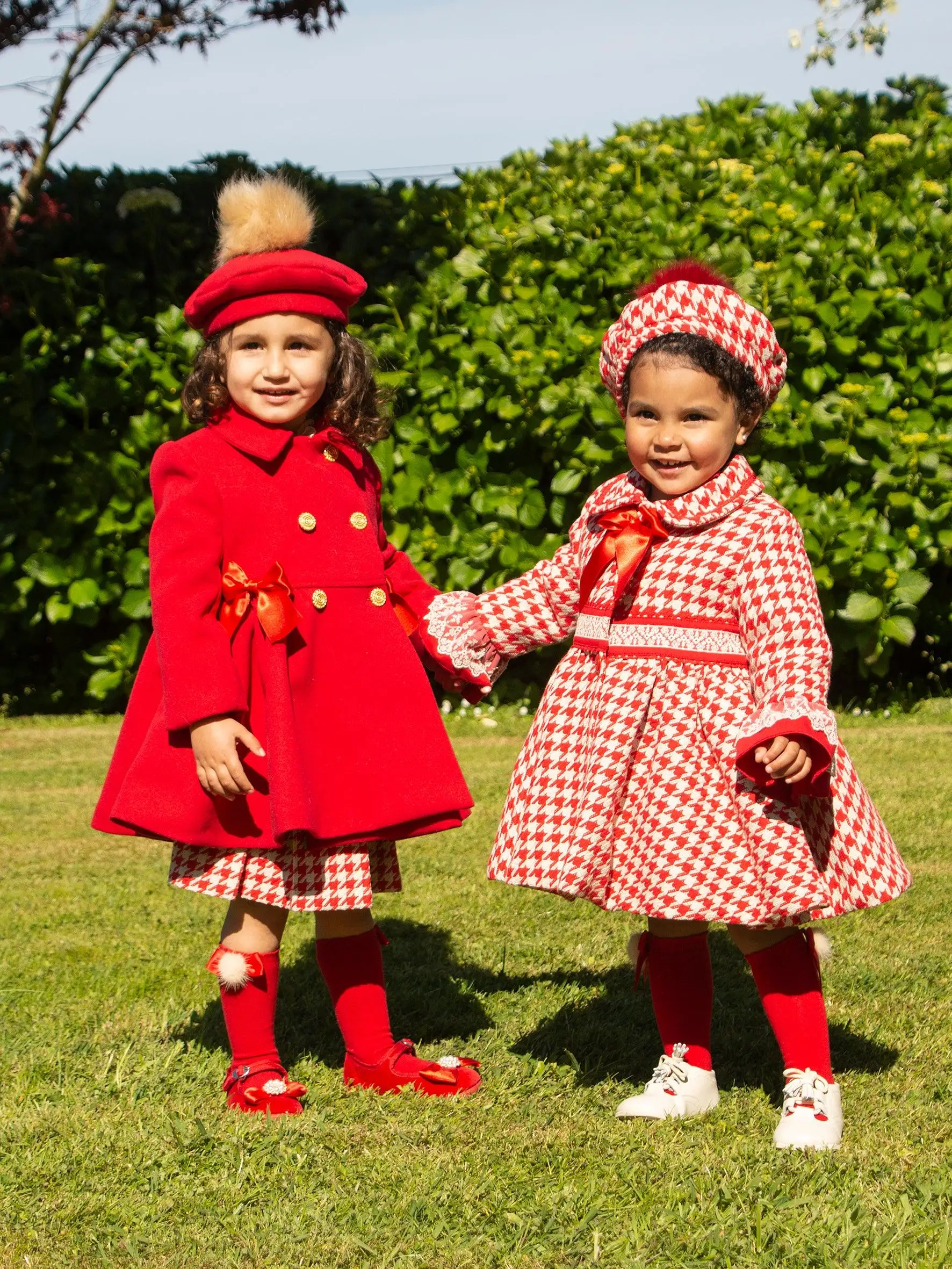 1-12Y Baby Girl Autumn Winter Red Houndstooth Palace England Spanish Princess Wool Coat for Casual Holiday Party Christmas