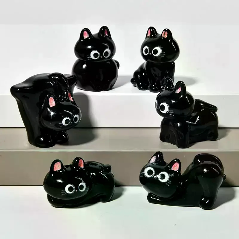 1/6Pcs Cute Kitten Desktop Room Decor Figurine Miniature Cartoon Black Cat Micro Landscape Resin Ornaments For Home Decoration