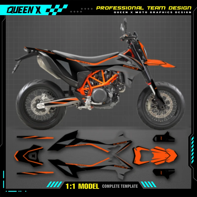 

Queen X MOTOR Custom Team Motorcycle Graphics Decals Stickers Kits For KTM SMC-R 690 Enduro 2019 2020 2021 Number Name Custom