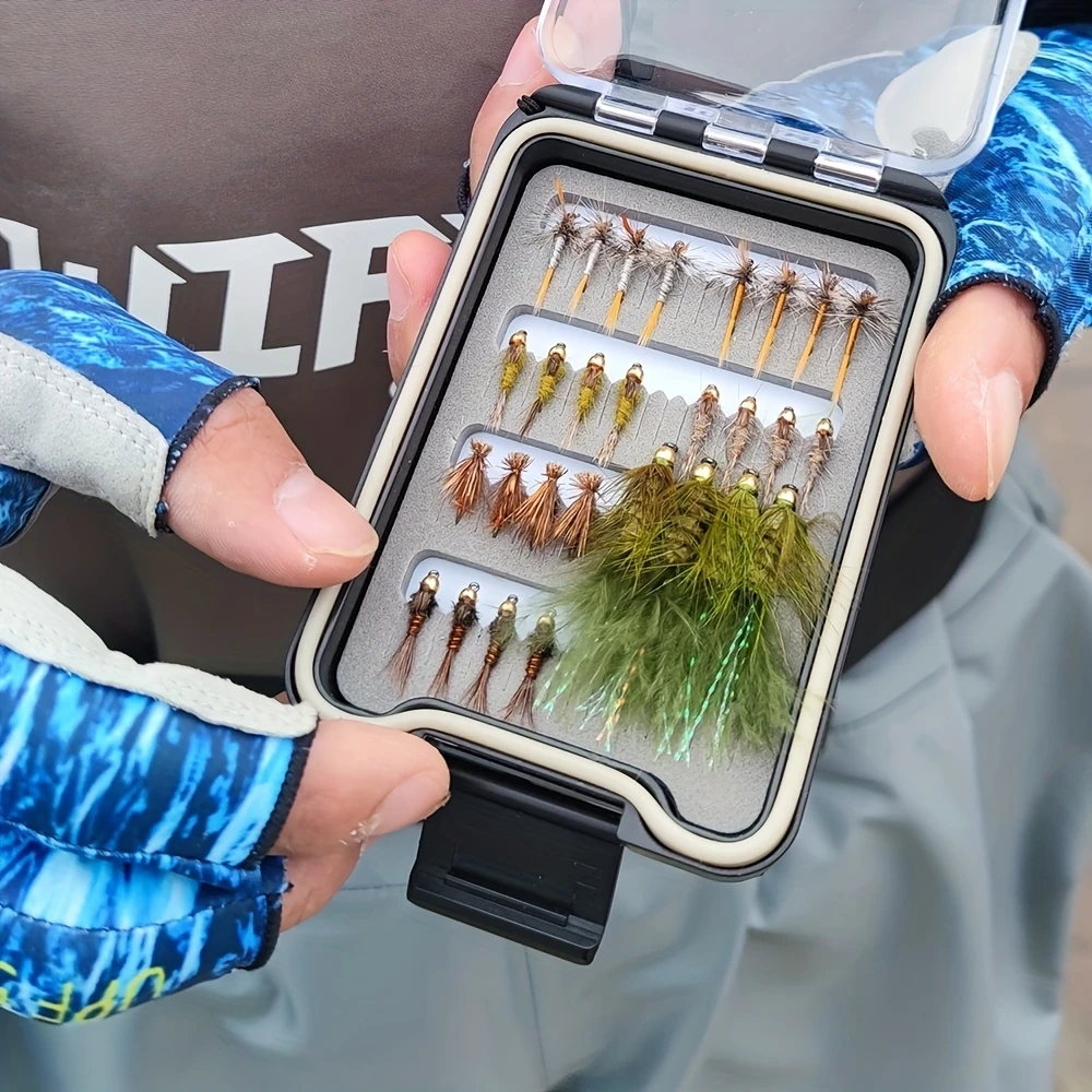 28-teiliges Fliegen-Set mit Wasserdichter Box, Adams Dry Fly, Hare's Ear Nymph, Elk Hair Caddis' Fly, Woolly Bugger, Streamer Forellen-Angelköder – Detail 7