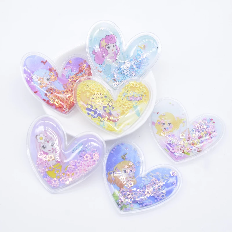 12Pcs 50*45mm Printed Colorful Heart Sequins Appliques for DIY Girl Headwear Clips Bow Pendant Decor Accessories Clothes Patches