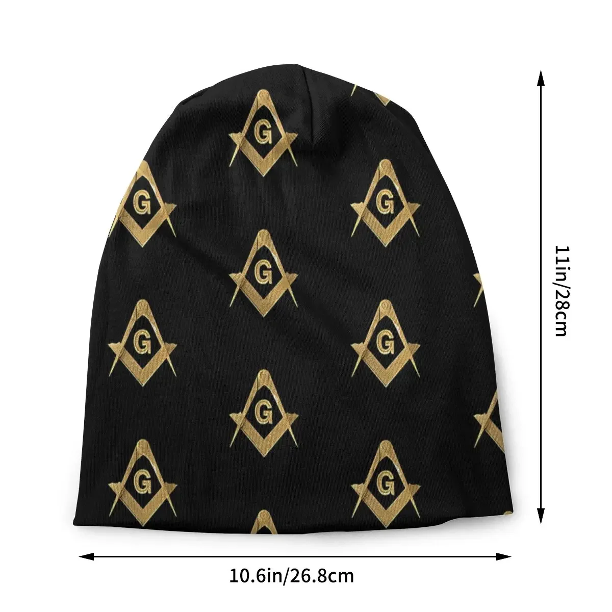 Pattern Gold Black Square Compass Masonic Thin Skullies Beanies Autumn Spring Caps For Men Women Freemason Ski Caps Bonnet Hats