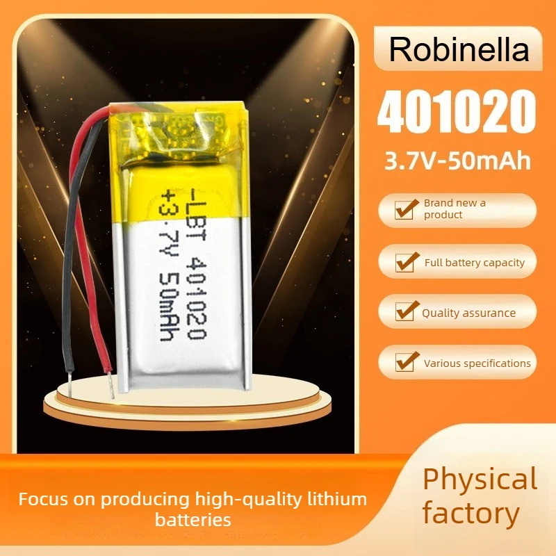 401020 3.7V 55mAh Lithium Polymer Battery Li-Po Rechargeable Cell for Bluetooth Headset Speaker Smart Watch GPS MP4 LED Light
