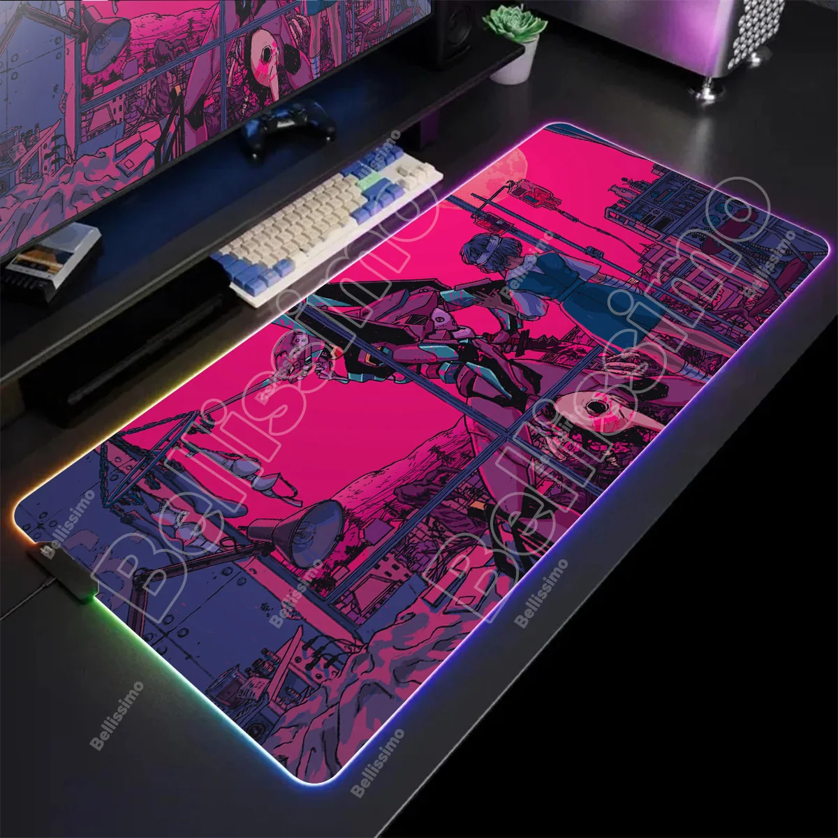 Mousepad RGB E-Evangelions Desk Mat Mouse Pad Pc Gamer LED Keyboard Gamer Mat Gaming Accessories Anime Large Computer Deskmat