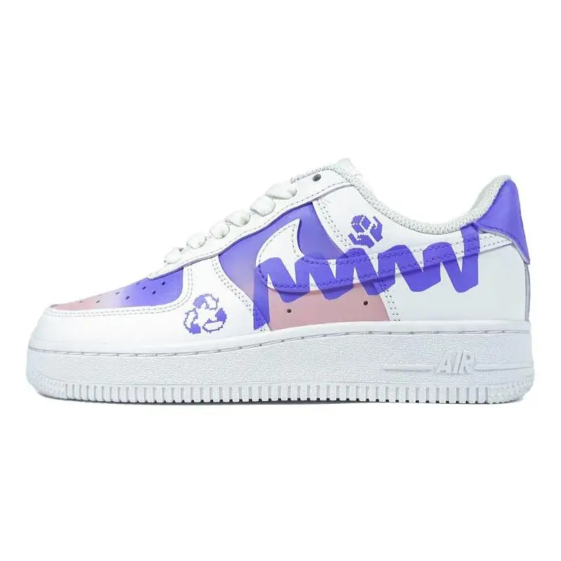 

[Custom Gradual vapor wave]Nike Air Force 1 Skateboard Shoes Women's Low-Top Pink/White/Purple