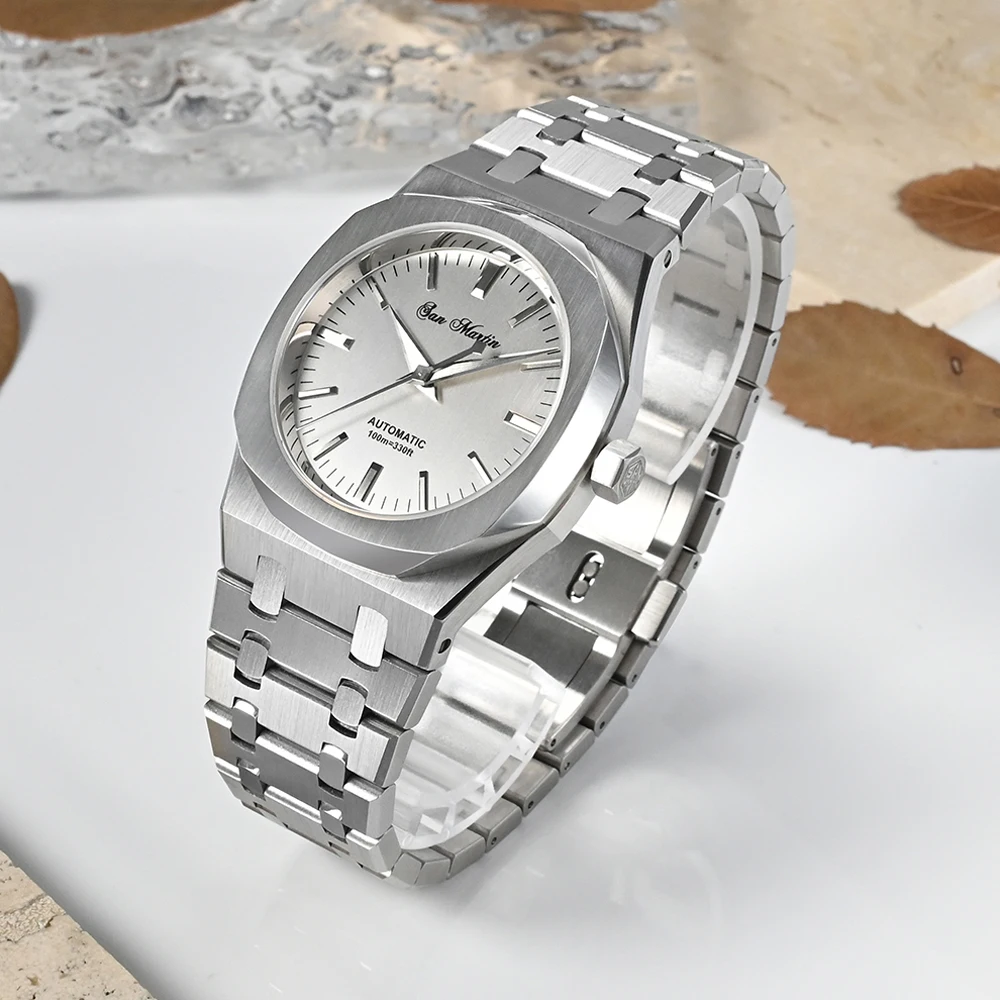 San Martin 38,5 mm Eiche Luxus-Herrenuhr Miyota 9015 mechanische Uhren mit Automatikaufzug, Saphirarmband, 100 m wasserdicht, SN0013