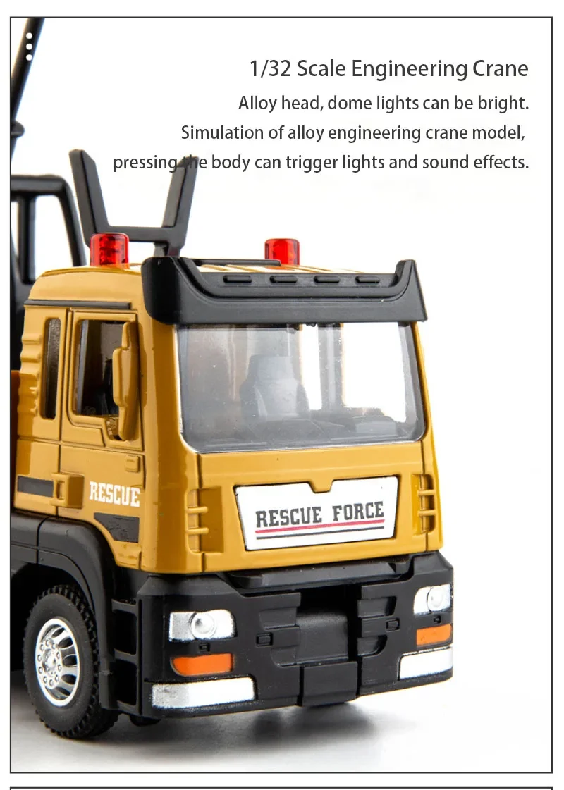 1:32 合金クレーントラックプルバックトラック搭載ダイキャストエンジニアリング車両モデルサウンドライト付き子供のおもちゃクリスマスギフト