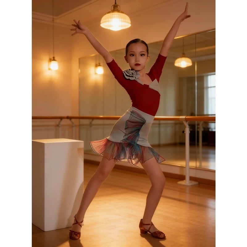 

Summer New Girls Latin Dance Outfit, Kids Professional Practice Wear, High Quality Competition Performance Costume Dance wear