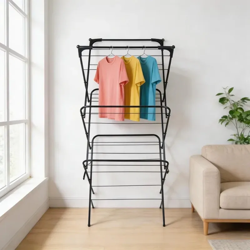 Customized Three Layer Foldable Hanging Laundry Rack Floor to Ceiling Multi Functional Towel Rack Portable Metal Drying Rack