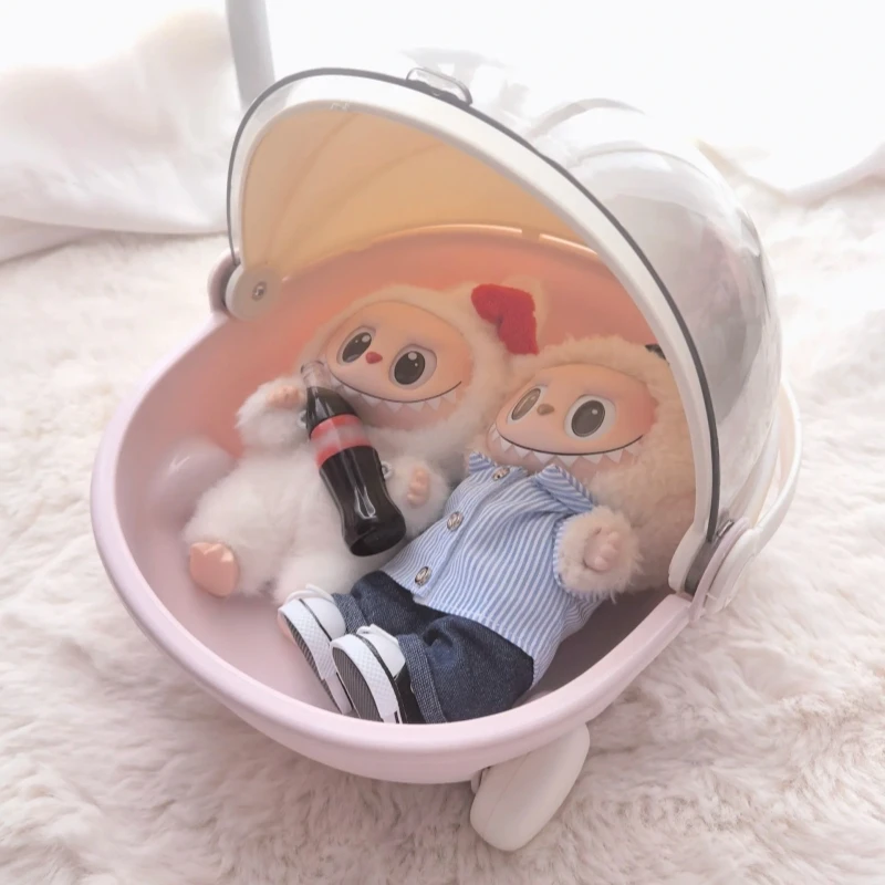 

For Labubu Portable Cradle Car Doll DIY Accessories Decoration Fashion Display Stand Desktop Ornament Storage Box Childrens Toys
