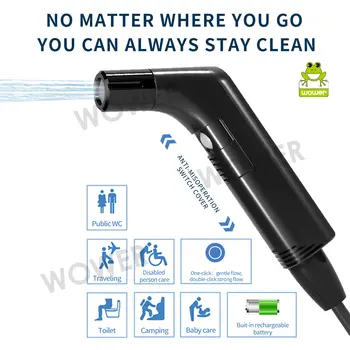 Přenosný ruční bidetový rozprašovač WOWER pro hygienické čištění 2m hadice Shattap dobíjecí cestovní kempingový bidetový sprchový rozprašovač 8 nejlepší prodej Přenosná ruční sprcha - №3