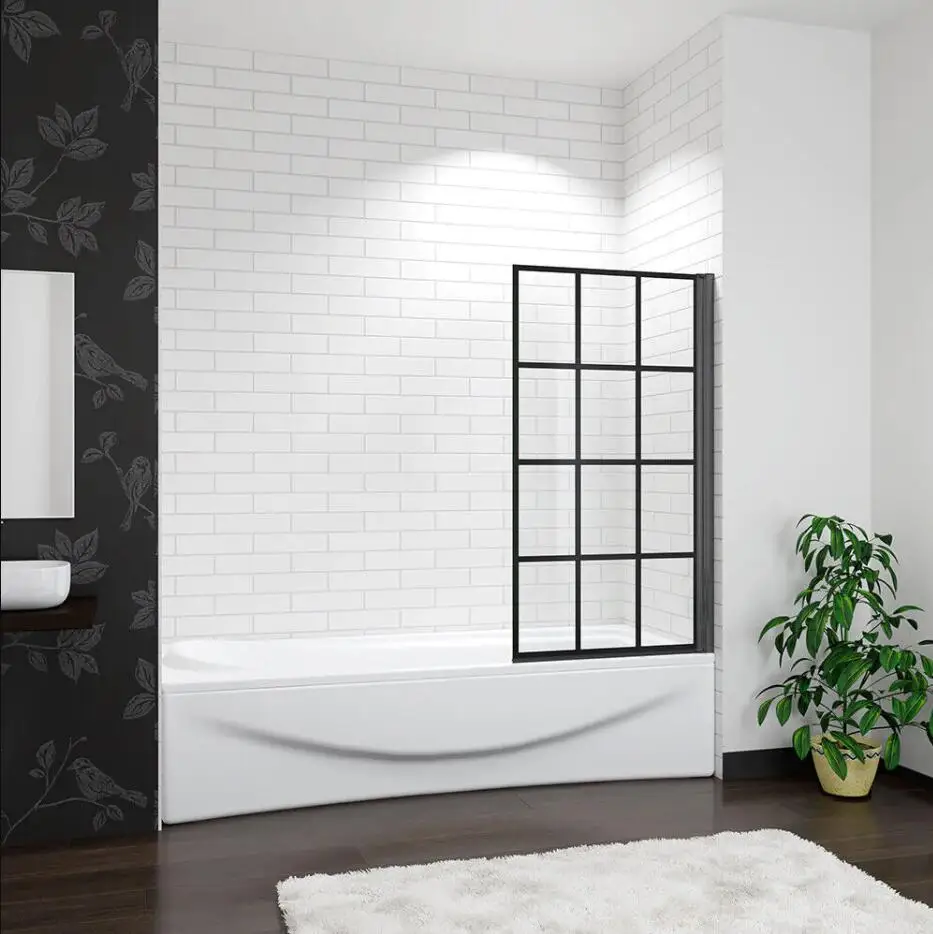 AICA 140cm square lattice screen screen-printed bathtub screen with black profile matte flip 1 sheet tempered glass 6mm