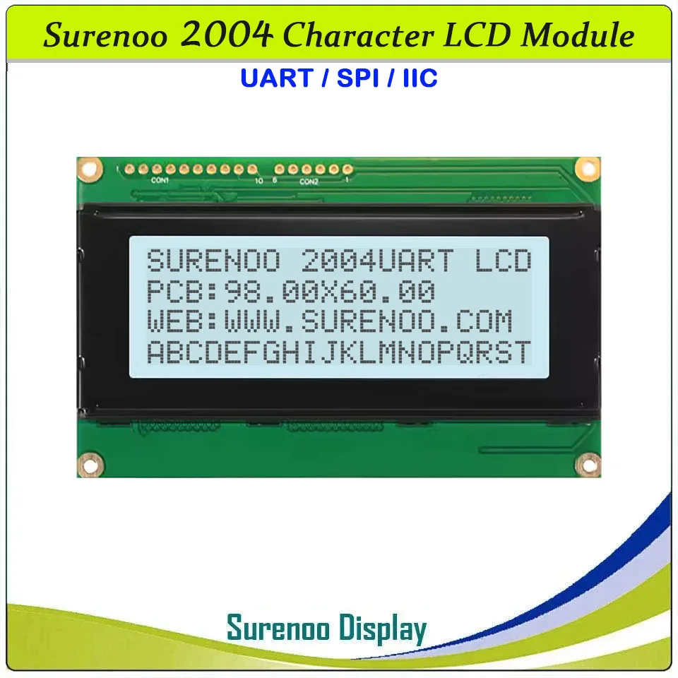 Imagem -05 - Surenoo-lcm Display Panel For Arduino Lcm Lcd Screen Serial Spi Iic I2c Amarelo Verde Blue Character 204 20x4 2004