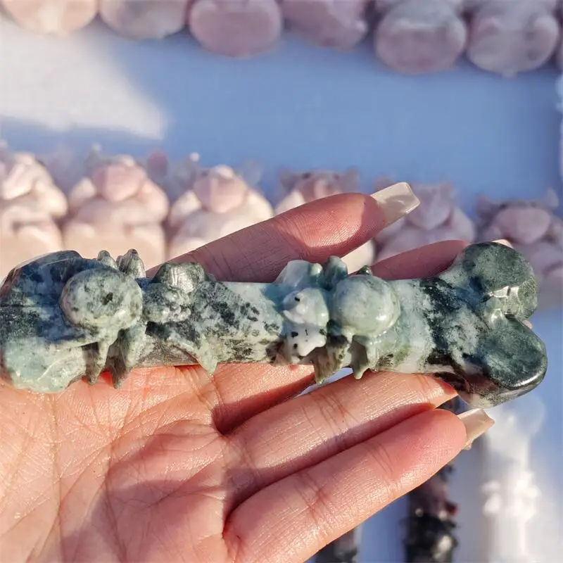 Natural Rhodonite Spider And Bone Carving Energy Gem Reiki Healing Home Decoration Gift Collection 1pcs