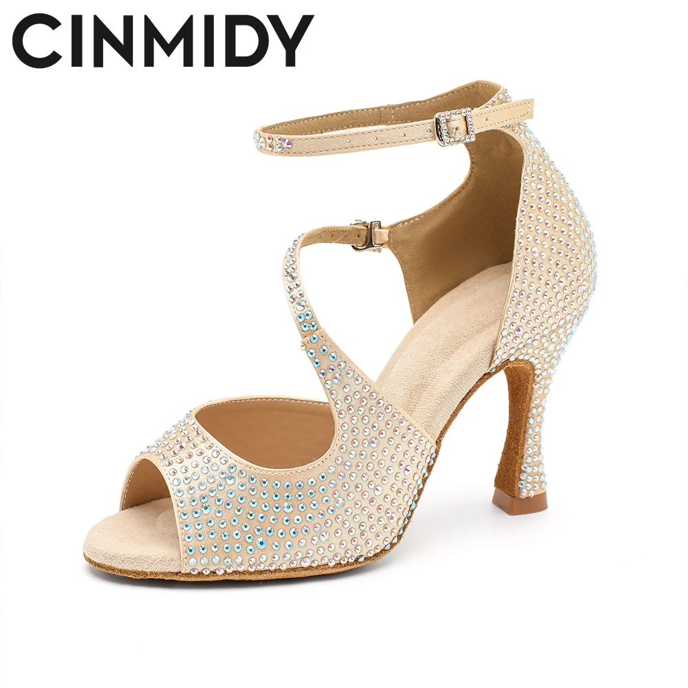 CINMIDY New Latin Dance Shoes Women Tango Jazz Modern Ballroom Dance Shoes Ladies Diamond Wedding Shoes Performance Sandals