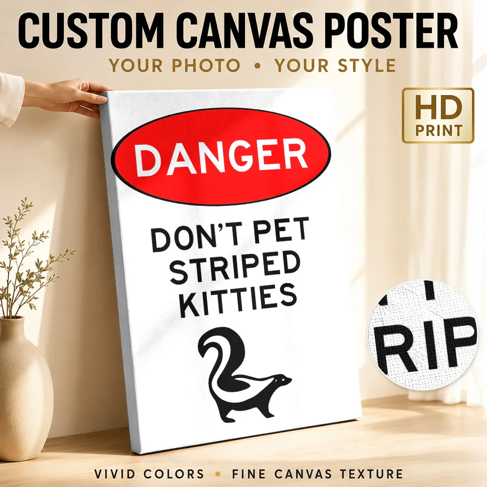 Skunk Cat Funny Outdoor Canvas Poster Customized Funny Typography Wall Paintings Decoration for Bathroom Kitchen Ready to Hang