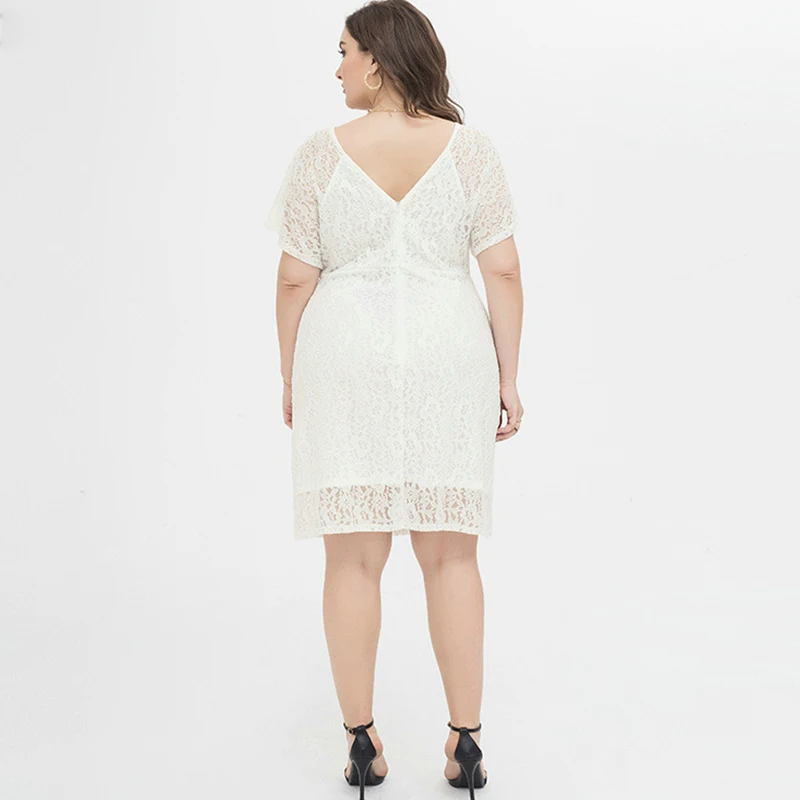 Summer Autumn Lace Sexy Solid Plus Size Dress Women Short Sleeve Elegant Fashion Vestidos De Fiesta Oversized Sweet Robe Femme